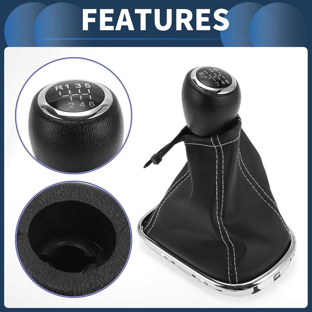 6 Speed Manual Gear Shifter Knob with Cover, Gearbox Stick Shifter Lever Knob for Chevrolet Cruze 2010-2015 Plastic Faux Leather Black White, 1 Pc