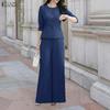 ZANZEA Completo casual da donna con camicetta e pantaloni a maniche 3/4, in due pezzi