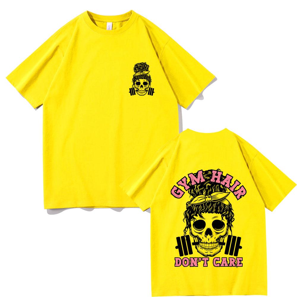 Gym Hair Dont Care Double Sided Graphic T Shirts Men Women Funny Skeleton Print Tshirt Men Women Fashion Oversized Streetwear