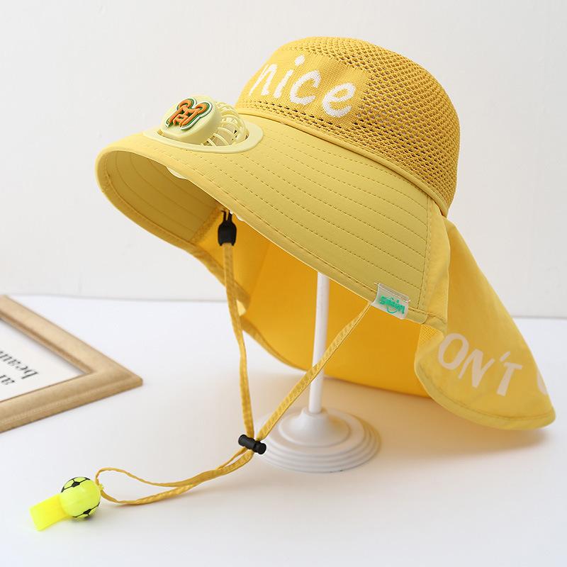 Dziecięcy Kapelusz z Wentylatorem Lato Chłopiec Outdoor Kapelusz Przeciwsłoneczny z Szerokim Rondem Dziewczynka Kapelusz Chroniący Przed Słońcem z Szalem z Pustym Wierzchem Ochrona UV