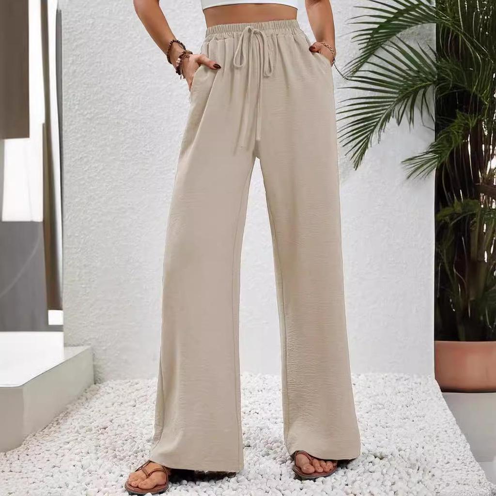 Women's Versatile Solid Color Wide-Leg Floor-Length Casual Pants