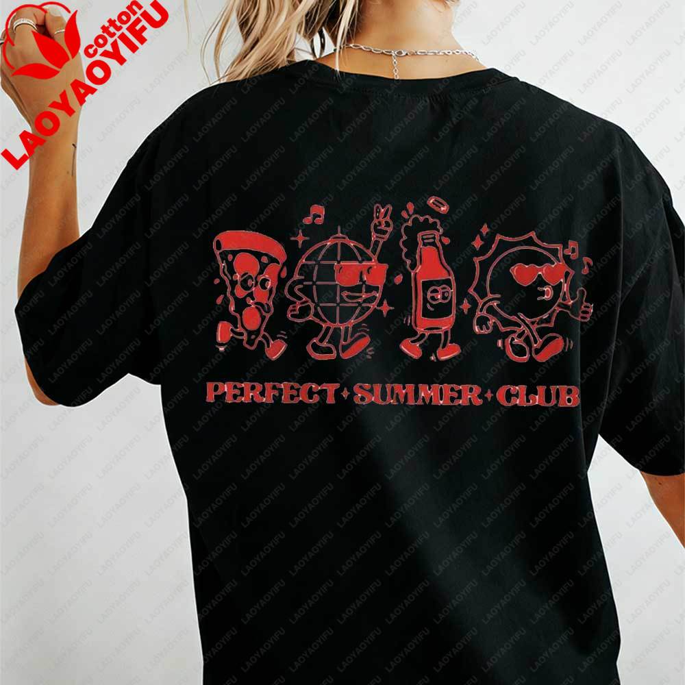 

Retro Perfect Summer Club Womens TShirt Cute Cartoon Pizza Disco Ball Graphic Tee Casual Cotton Tops Gift for Summer Lovers S