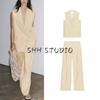 Viscose Blended Loose Double Breasted Lapel Vest 8067751 Loose Mid Waist Loose Pleated Pants 8108751
