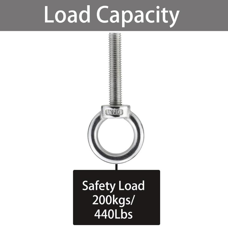 5Pcs Heavy Duty Lifting Rings Threaded Eyebolts with Washers and Nut Stainless Steels Eye Bolts for Tie Down Straps