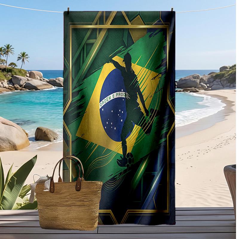Brazil Football Print Beach Towel Quick Dry Super Absorbent Soft Bath Towel for Swimming Beach Travel Fan Souvenir Gift