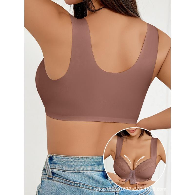 Damen kabellos integrierter Cup Frontverschluss Spitze Sexy Intimbereich BH