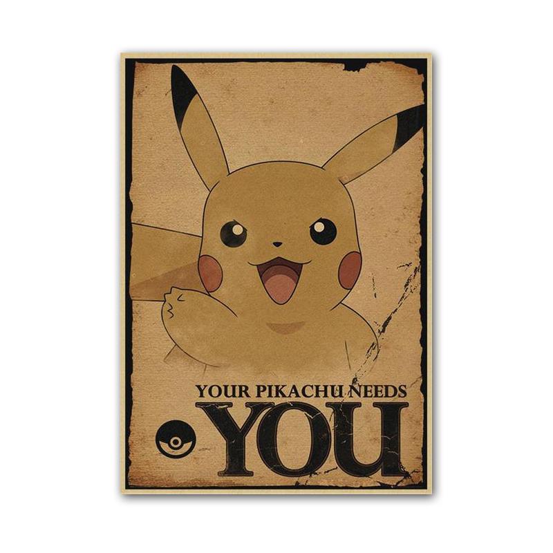 Vintage Pokemon Pikachu Squirtle Bulbasaur Poster Print Anime Canvas Painting Mural Children Bedroom Home Wall Art Decoration