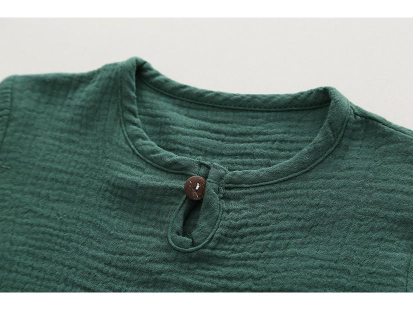 Summer Cotton Linen Boys' Crew Neck Short Sleeve and Shorts Two-Piece Set