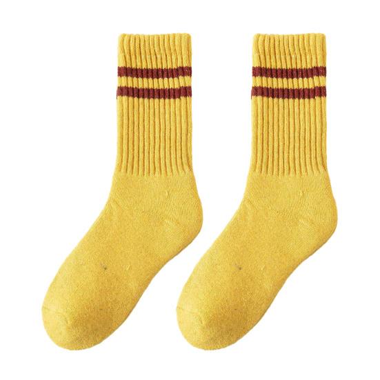 Damen Gestreifte Wollsocken Colorblock Verdickte Kniestrümpfe Warme Winter Frotteesocken für Sport Fitness Laufen Alltagskleidung