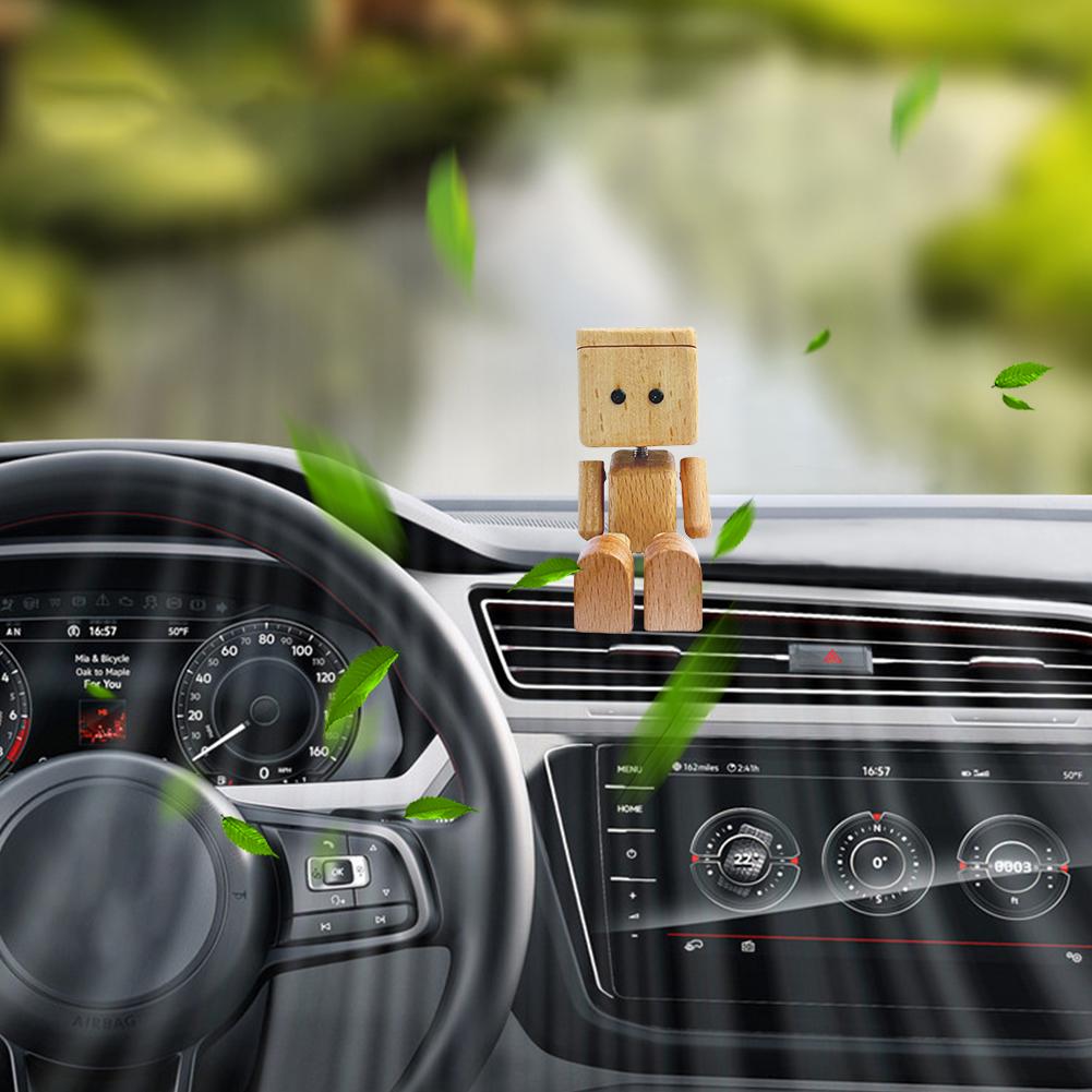 Shaking Wooden Man Figurine Leg-swinging Robot Figurine Cute Wood Man Small Ornaments Car Aromatherapy Wooden Figure Shaking Man