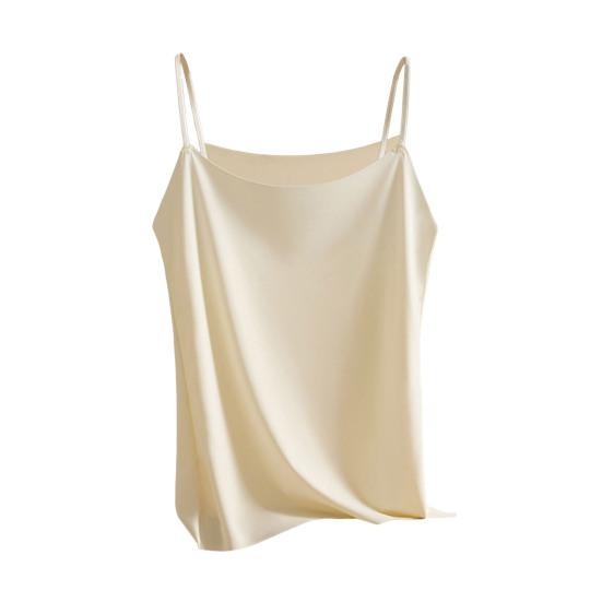 

Женский топ-майка из искусственного шелка, топ-майка из атласа Ice Silk, топ-майка без рукавов на тонких бретельках с круглым вырезом, базовая летняя шелковая блузка M абрикосовый