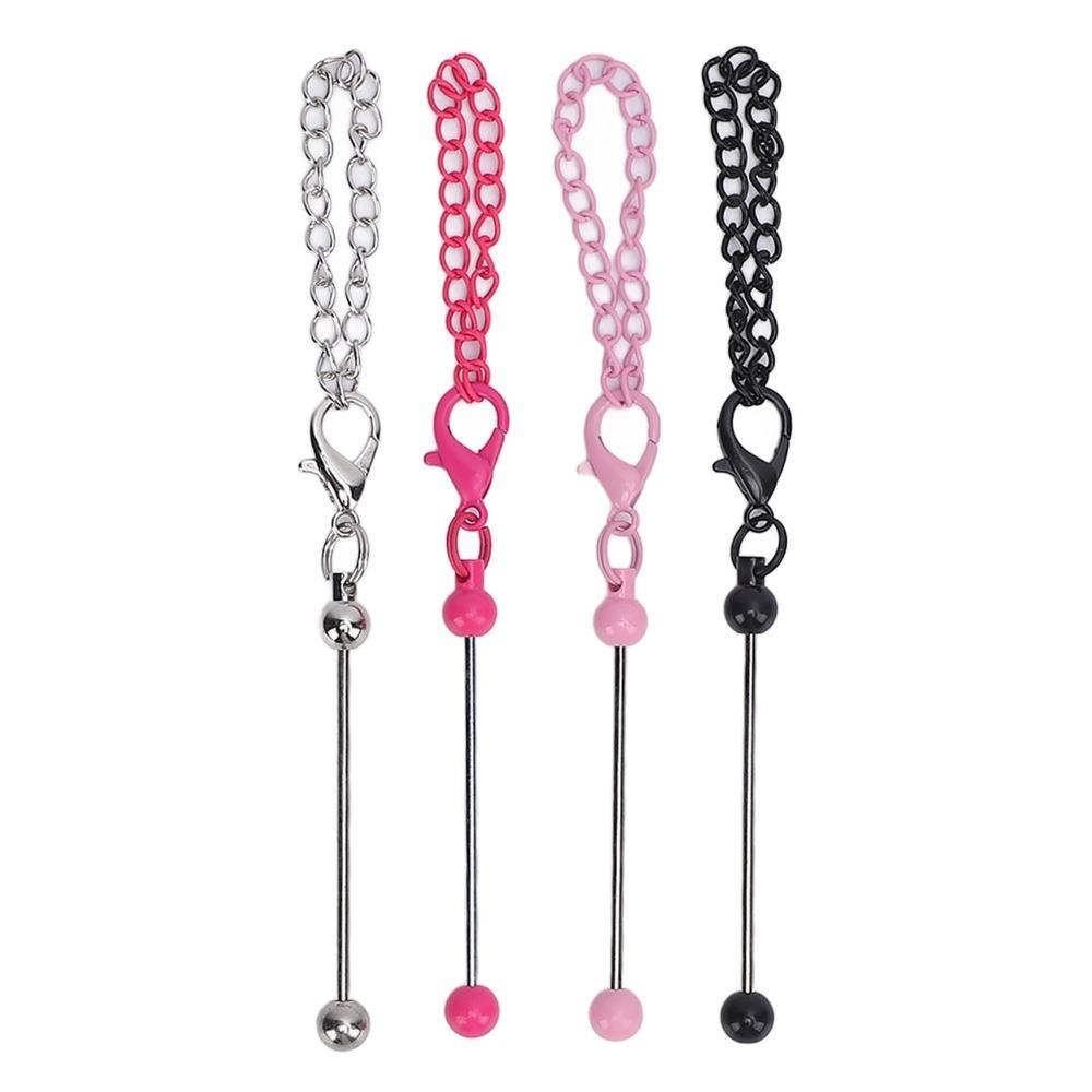 4pcs Plastic Metal Beadable Keychain Metal Beadable Keychain Strip Keys Handbags Backpacks