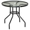80 cm Round Dining Table with Parasol Hole, Outdoor Coffee End Side Table with Tempered Glass Top, Steel Frame for Garden, Black
