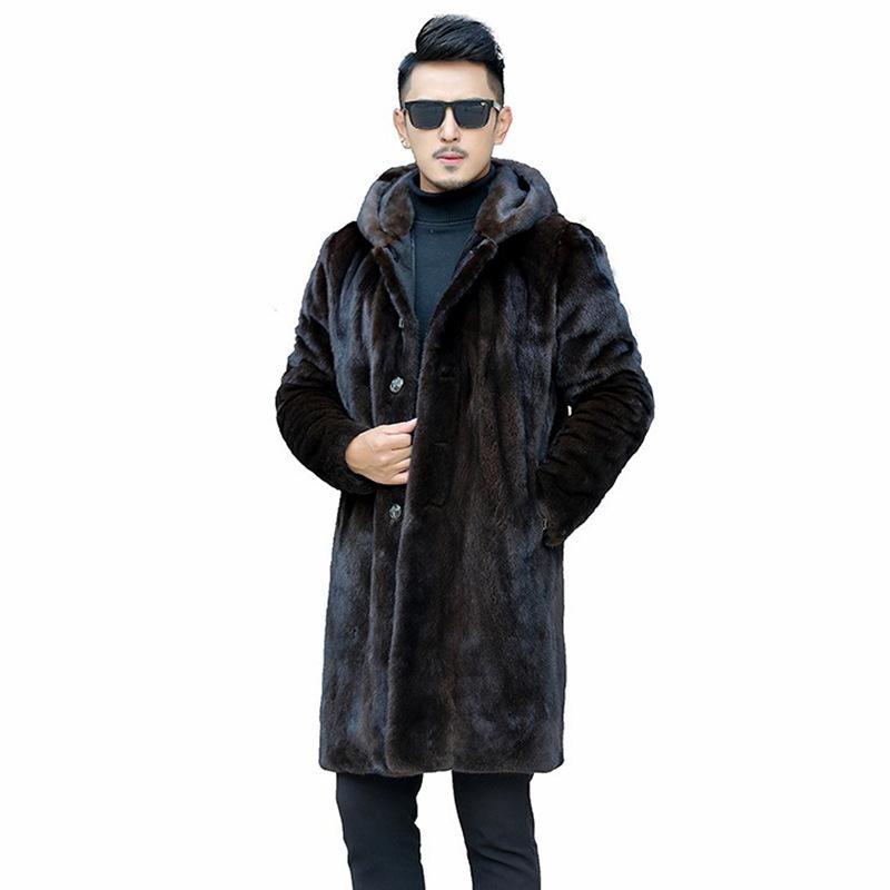 Men's Hooded Mink Coat Mink Mink Fleece Men's Whole Mink Long Leather Jacket Mink Fur Jacket Windbreaker