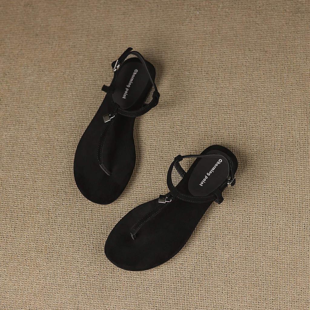 Krazing Pot Suede Summer Size 42 Low Heels Luxury Shoes European Design Women Women Peep Toe Slip On Sandals