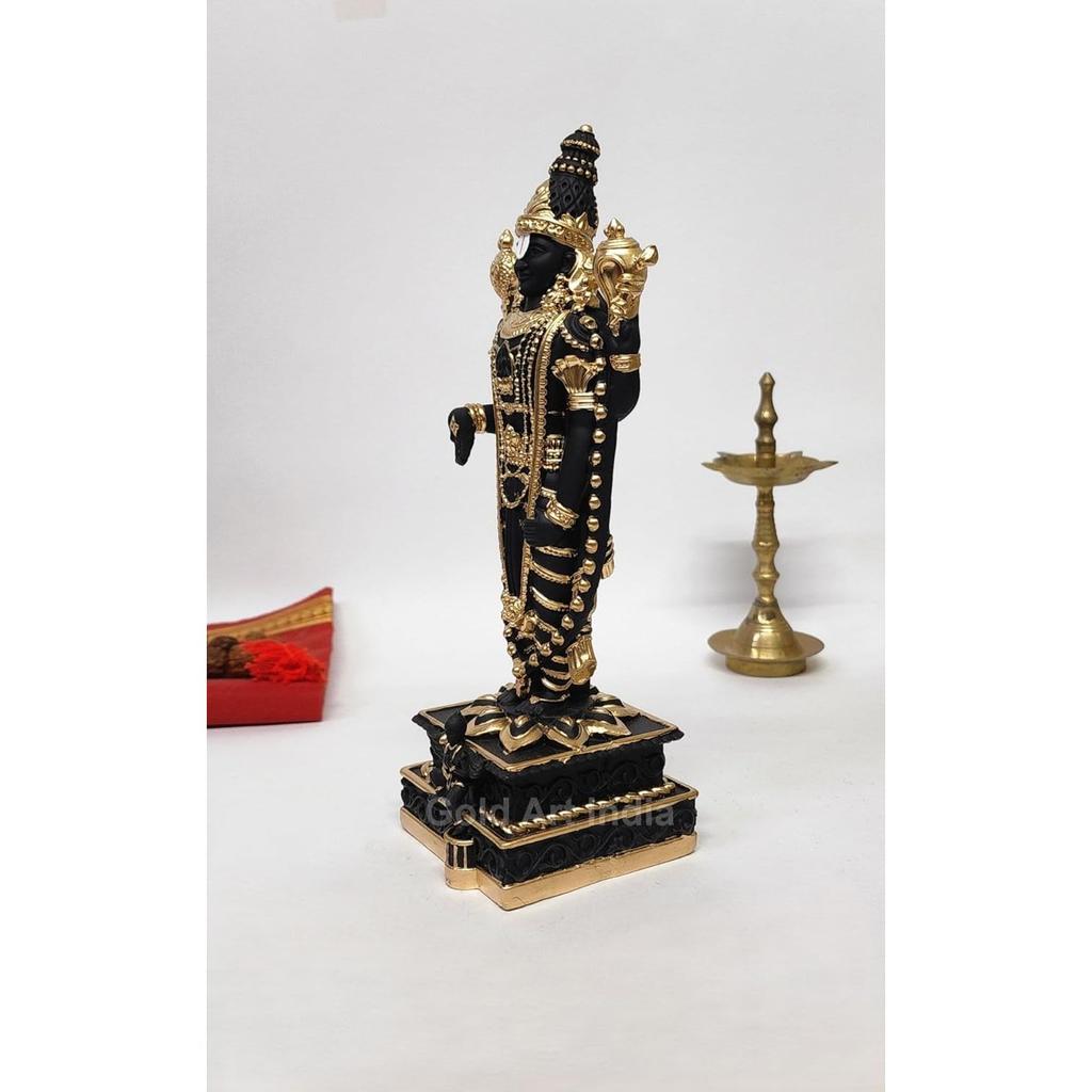 Lord Tirupati Balaji Black Terracotta Idol with Golden Color Work | Balaji Idol for Car Dashboard | Venkateswara Swamy Murti for Home