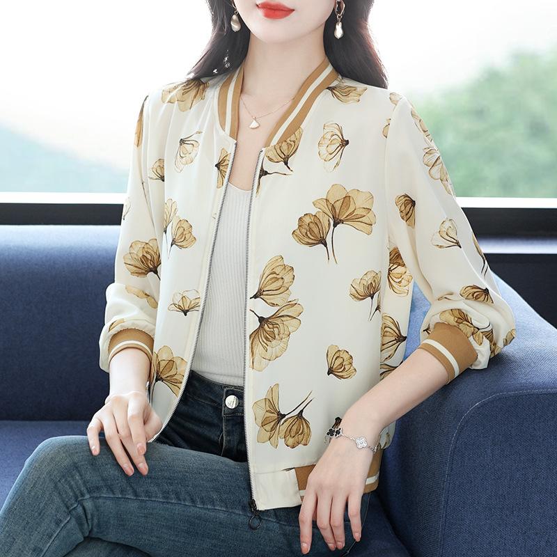 

Высококачественная летняя куртка с длинным рукавом из тутового шелка, женская новая бейсбольная куртка, тонкая солнцезащитная одежда на весну и лето M жёлтый