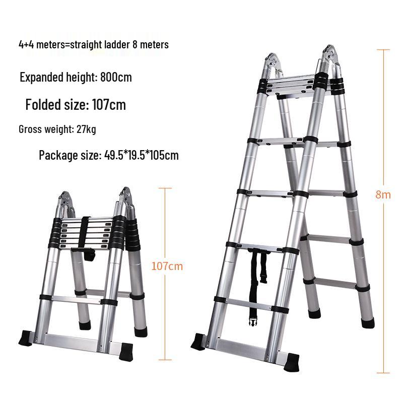 Multi-Functional Aluminum Telescopic Ladder - Herringbone Design, Foldable, Thickened for Household and Large Joint Decoration.