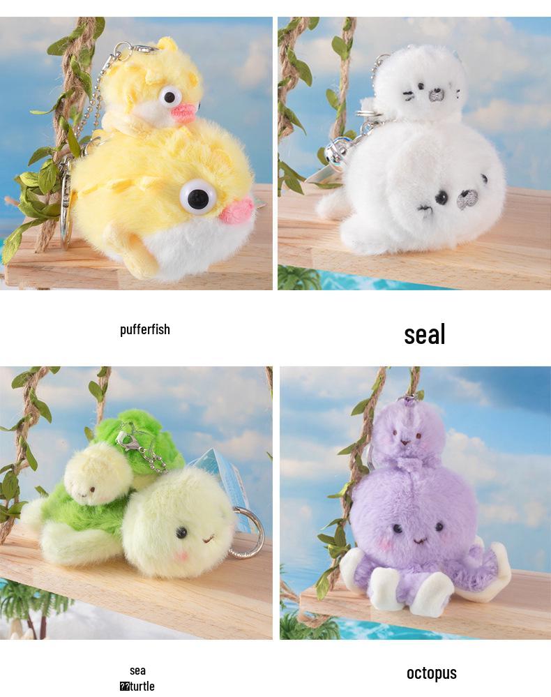 Mini Turtle & Nesting Crab Plush Keychain - Marine Life Parent-Child Doll Set