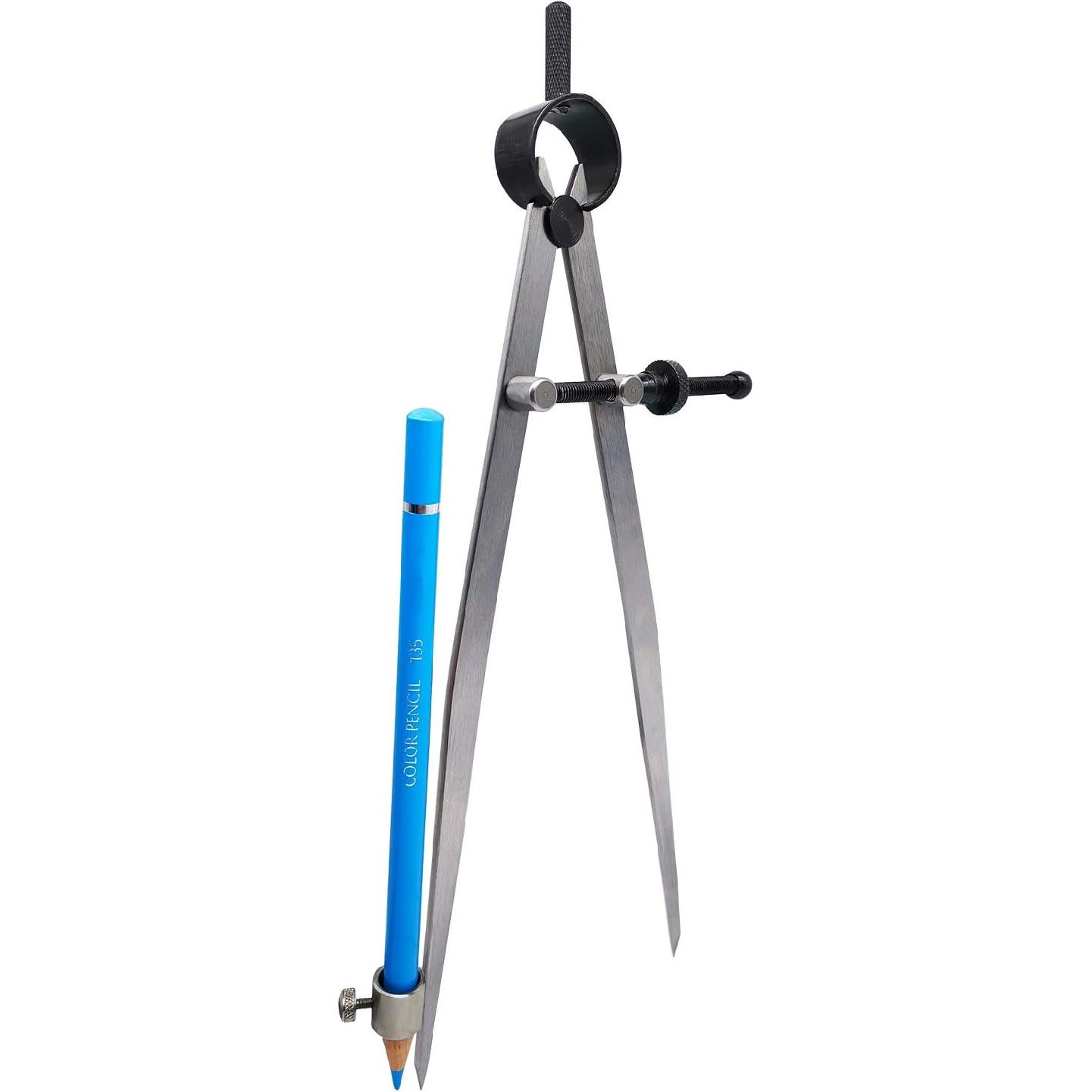 ZLKSKER 8 inch Professional Spring Wing Divider/Scriber with Pencil Holder, All Metal Leather Work, Woodworking Compass