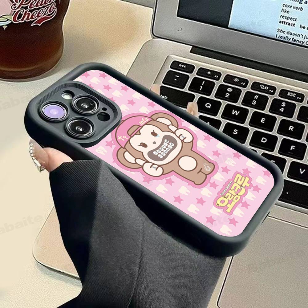 Cute Ins Sweet Cool Biye Monkey Silicone Soft Phone Case For IPhone 17 16 15 14 Plus 13 12 Mini 11 Black Cover