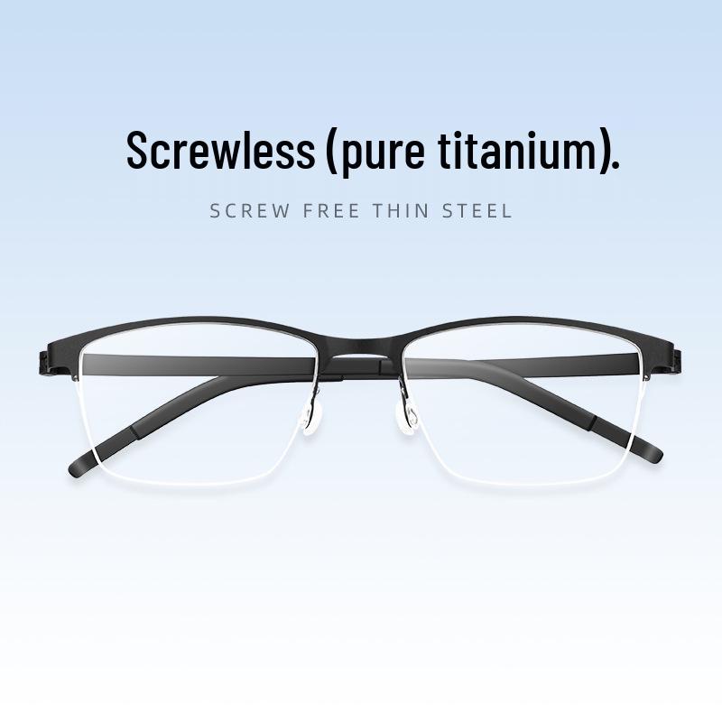 Ultra-Light Half-Frame Pure Titanium Myopia Glasses 7405 Black