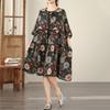 Short Sleeve Plus Size Cotton Linen Vintage Floral New In Dresses for Women Casual Loose Midi Summer Dress