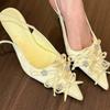 Fashion New Style Fashion Sexy Flower Pointed Toe Thin Low Heels Pumps Women Elegant Wedding Slingback Mules Shoes Zapatos De Mujer
