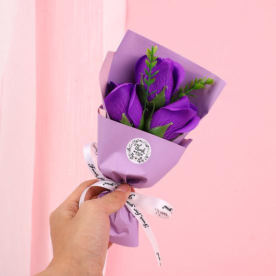 3 Heads Artificial Rose Bouquet Mini Scented Soap Flower Bouquet for Women Mom Wife Valentine's Day Anniversary Wedding Mother's Day Birthday Gift