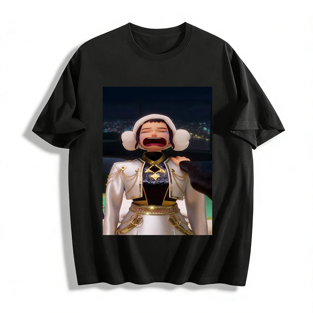 

Anime Style Crying Character Print Casual Top Trendy Loose Fit Unisex Daily Wear Shirt Pure cotton T-shirt XXS