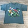 Vintage 90s Wild Gear Rainforest Birds Nature Graphic Tee XL Green Tropical