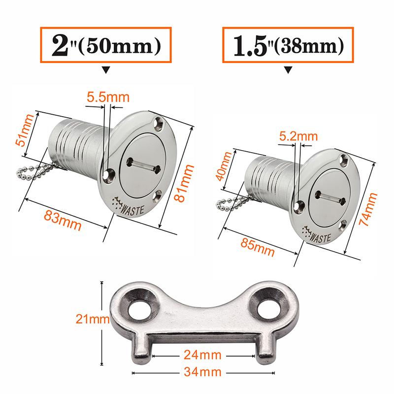 Stainless Steel Fuel Gas Water Waste Tank Deck Fill Filler Spare Cap Key Replace Plate Tool for Boat Marine Yacht 1.5/2"