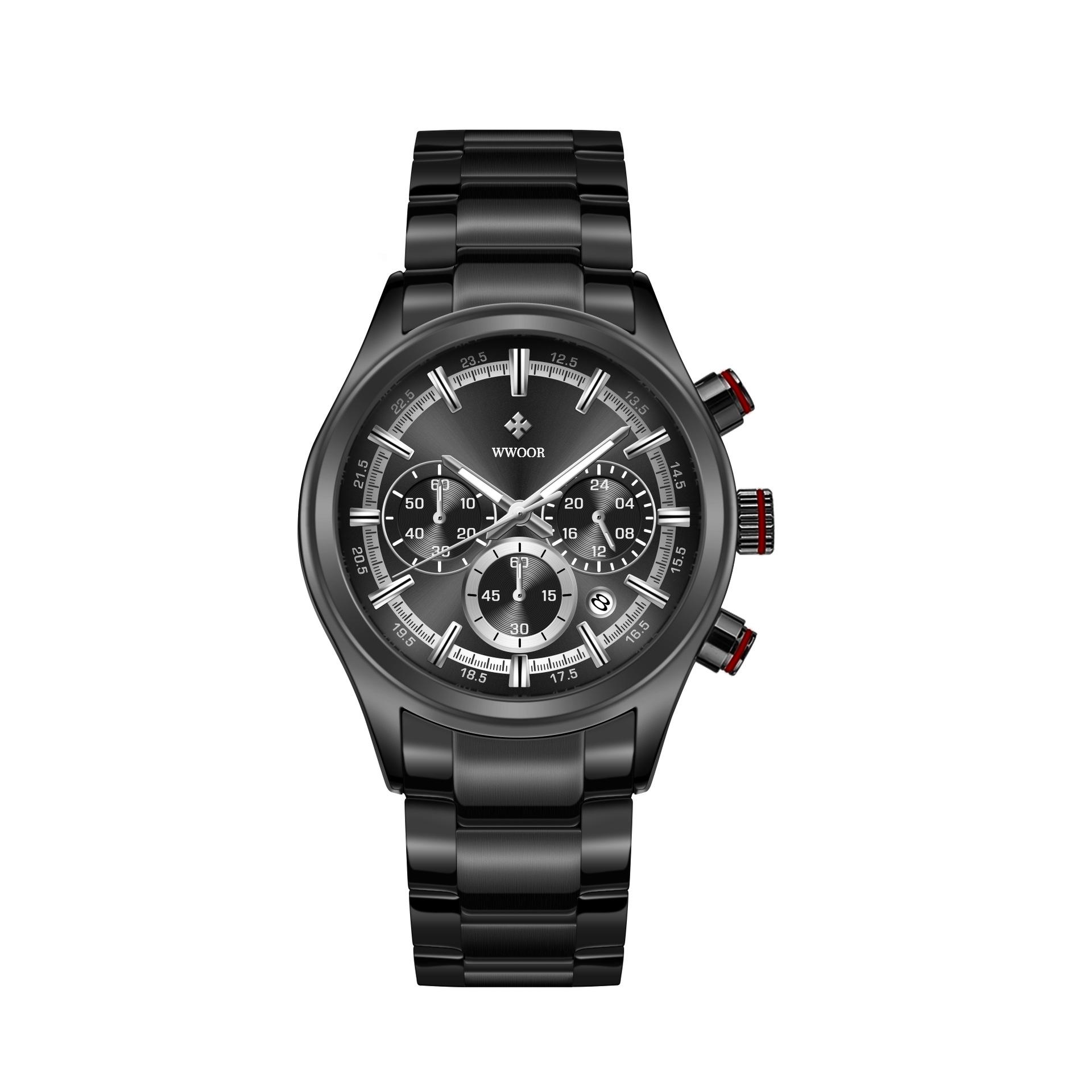 WWOOR Мужские многофункциональные часы со стальным ремешком на шесть рук Водонепроницаемые спортивные деловые часы