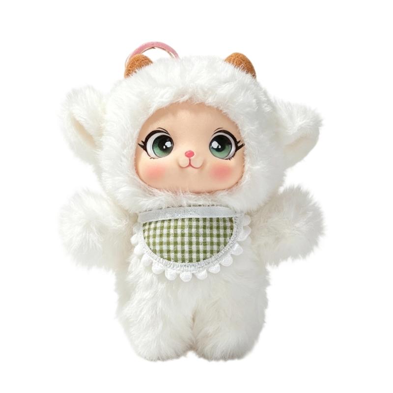 Porte-clés Charme de Sac Mignon avec Corps de Poupée Peluche, Lanière Boucle Suspendue et Détail Costume Animal Doux pour Clés et Sacs à Dos