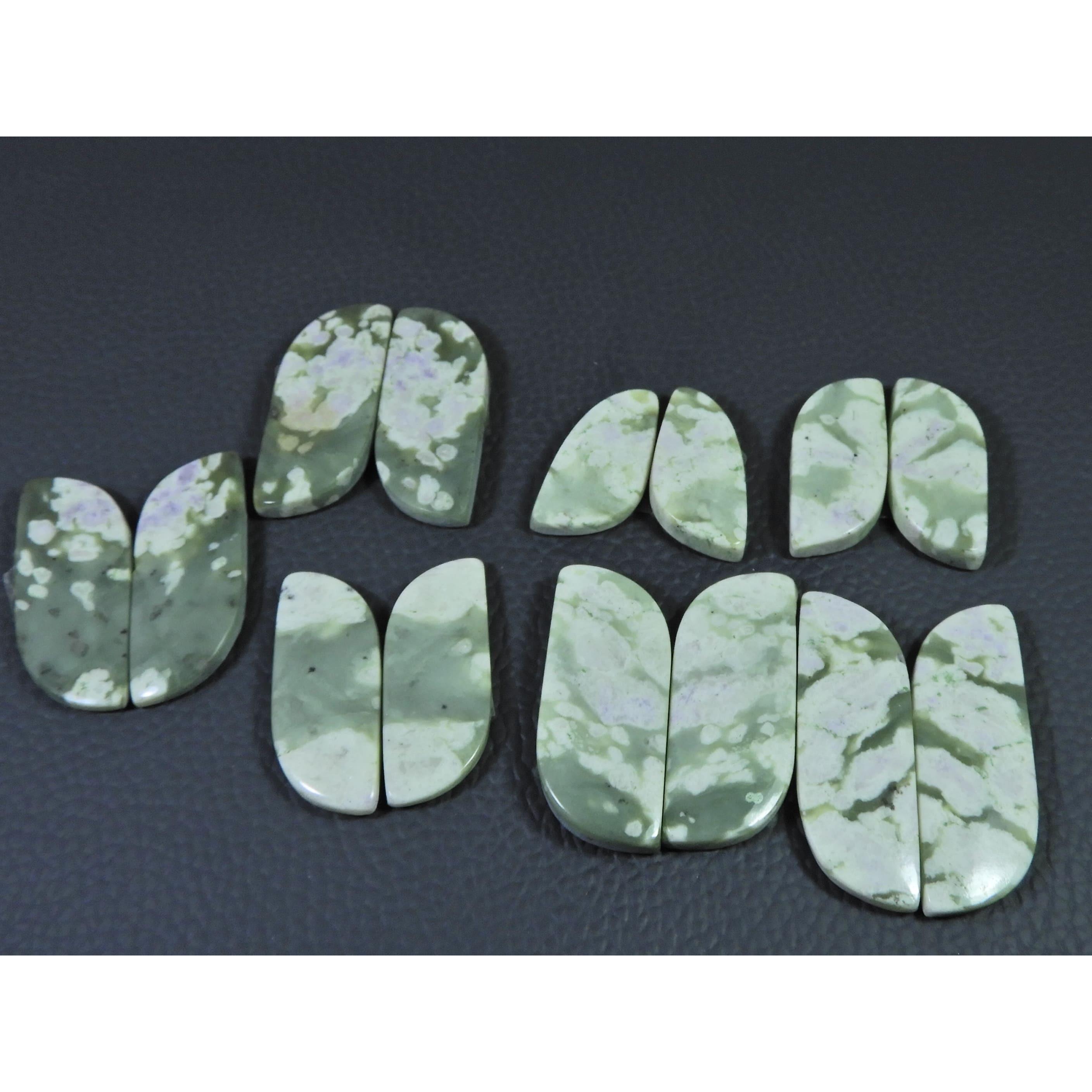 

24-36 MM Natural Peace Jade Matched Pair Fancy Cabochon Gemstone 7 Pair Lot C-776