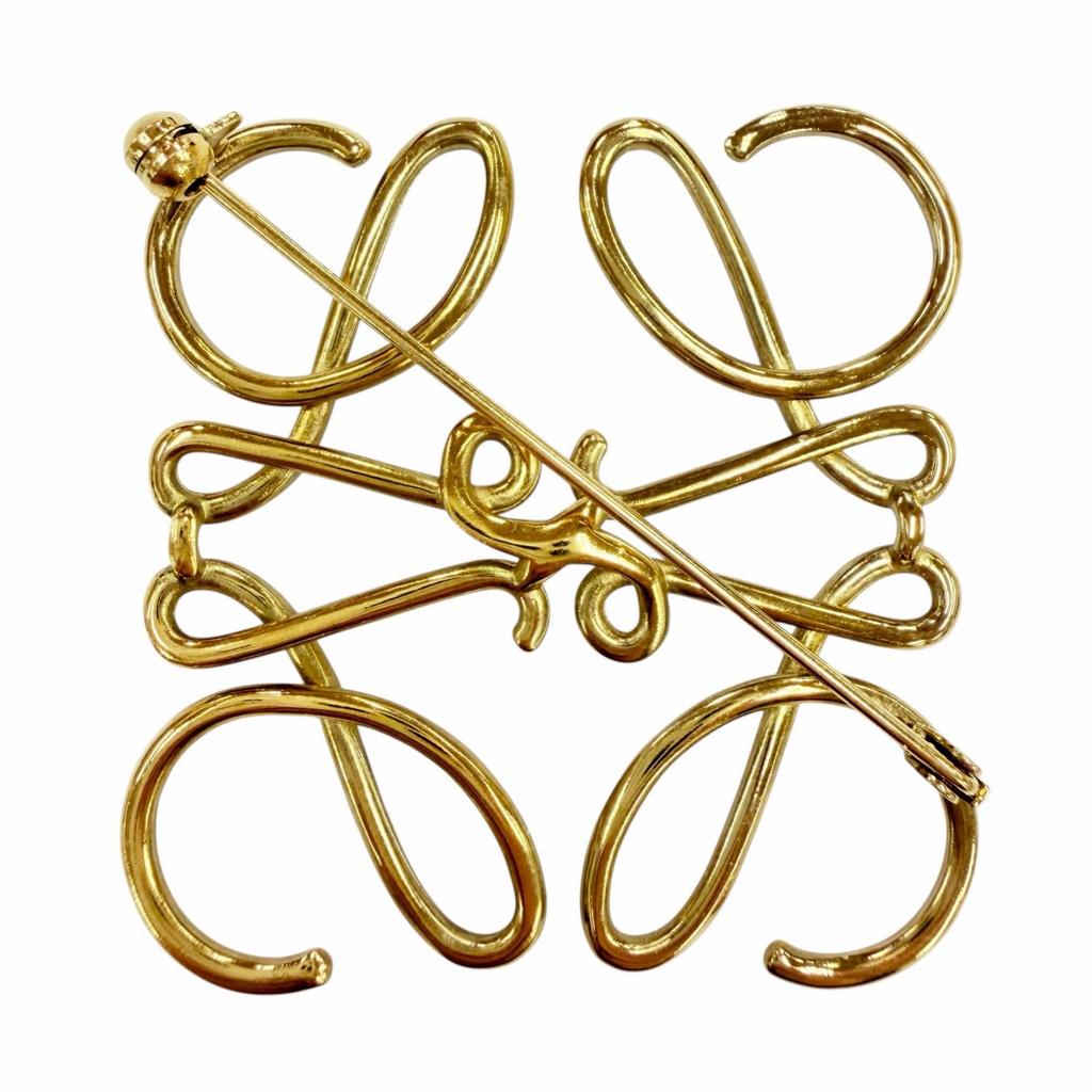 Excellent LOEWE Brooch ANAGRAM Logo Gold Women Used