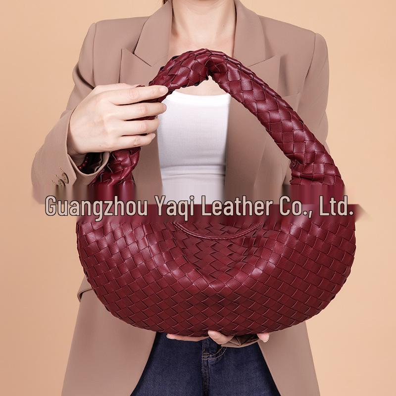 Cross-border Exclusive: Horizontal Woven Soft Leather Accordion Shoulder Bag for Women