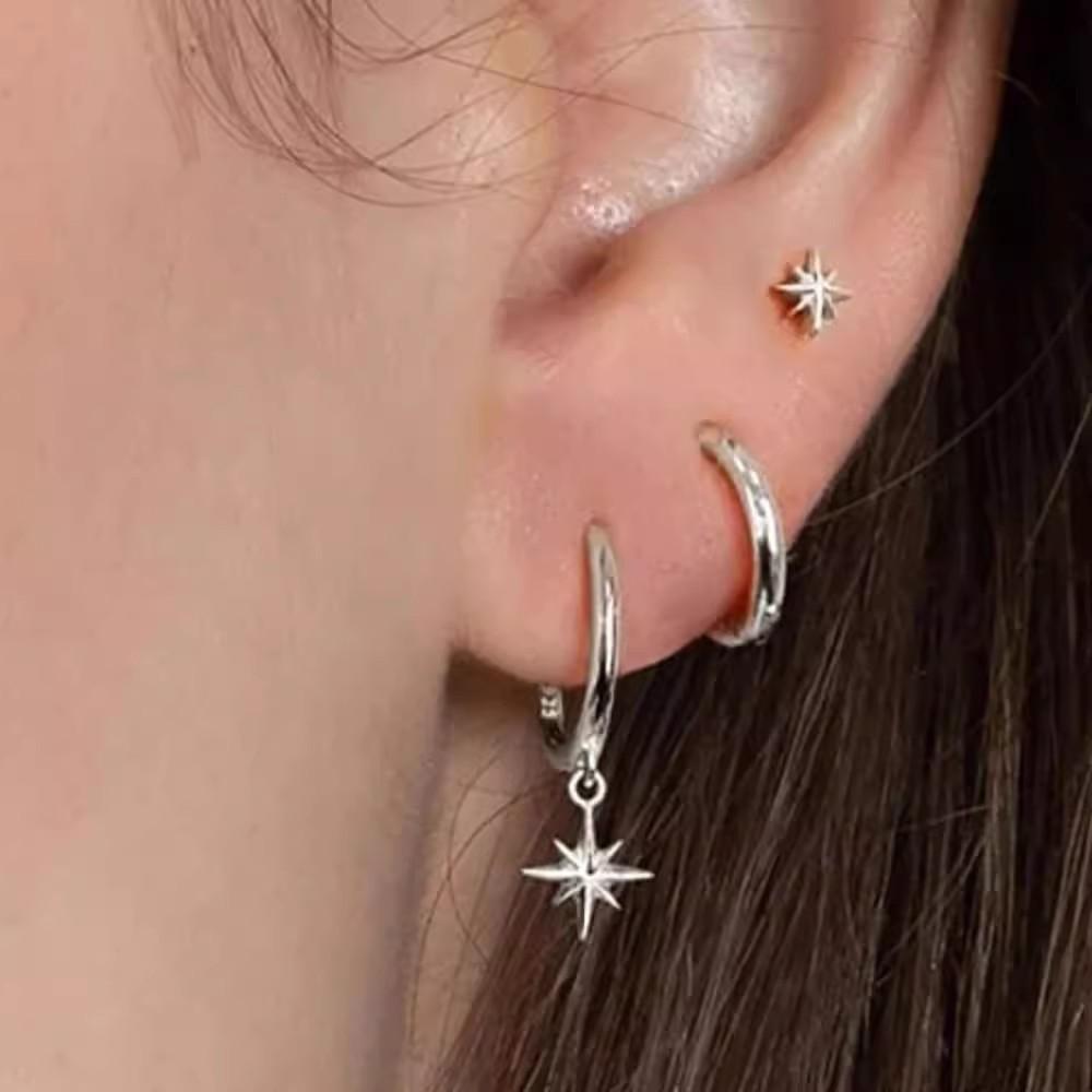 3pcs Fashion Metal Round Star Drop Earrings Set for Women Tassel Dangle Hexagram Earring Hip Hop Punk Men Unisex Rock Jewelry