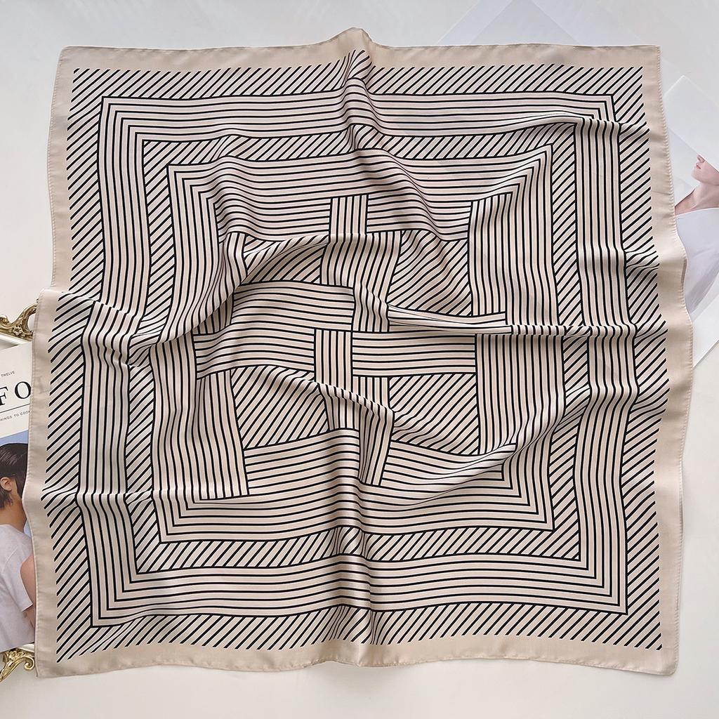 Minimal Striped Small Square Scarf Women'S Spring And Summer Simulation Silk Scarf Foreign Style Neck Protection Scarf Headband Headscarf