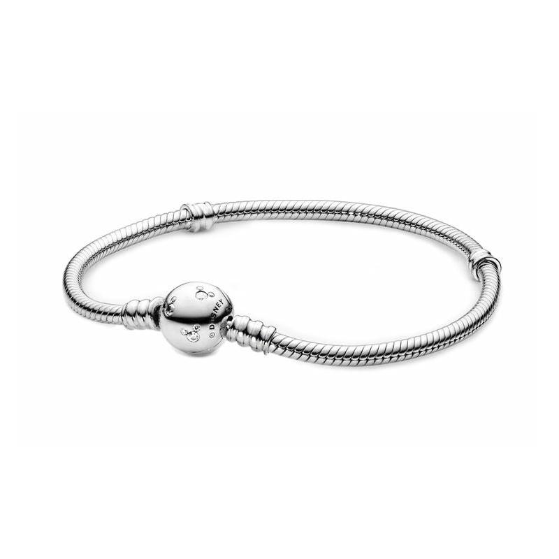 Pandora Disney Moment Series Sparkling Mickey Snake Bone Chain 925 Silver Cubic Zirconia Bracelet Same Style for Couples for Men and Women 590731CZ