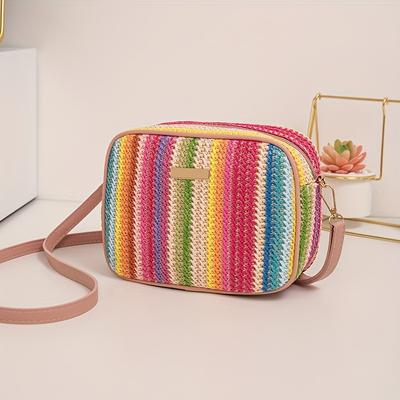 Stilvolle bunte quadratische Tasche, Trendige Reißverschluss-Umhängetasche Crossbody-Tasche