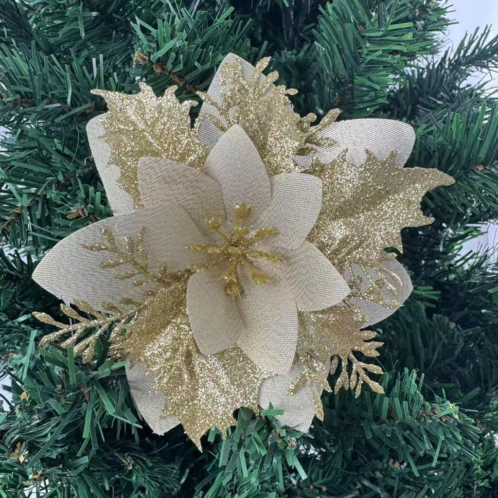 1PC Christmas Golden Glitter 14cm Flower Christmas Tree Decoration Ornaments Color Glitter Home Party Decoration Supplies