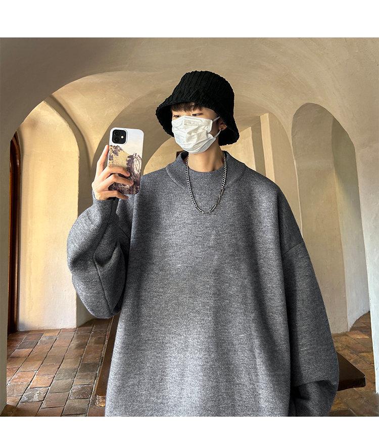Men's Trendy Loose Round Neck Sweater - Spring/Autumn Solid Color Knitwear, Hong Kong Style Casual Outerwear