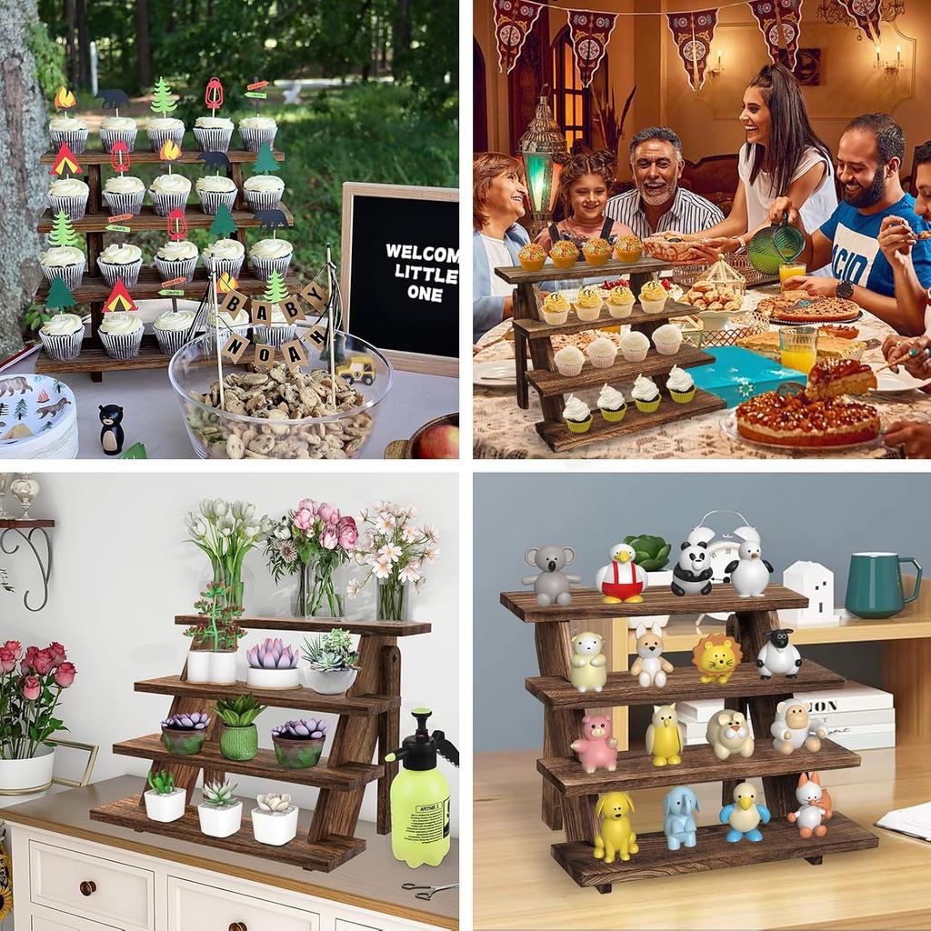 Wooden Cupcake Stand - 4 Tier Cupcake Display Stand, Rustic Tiered Display Stand, Tool Free Installation Cupcake Stand for Baby Shower Decorations