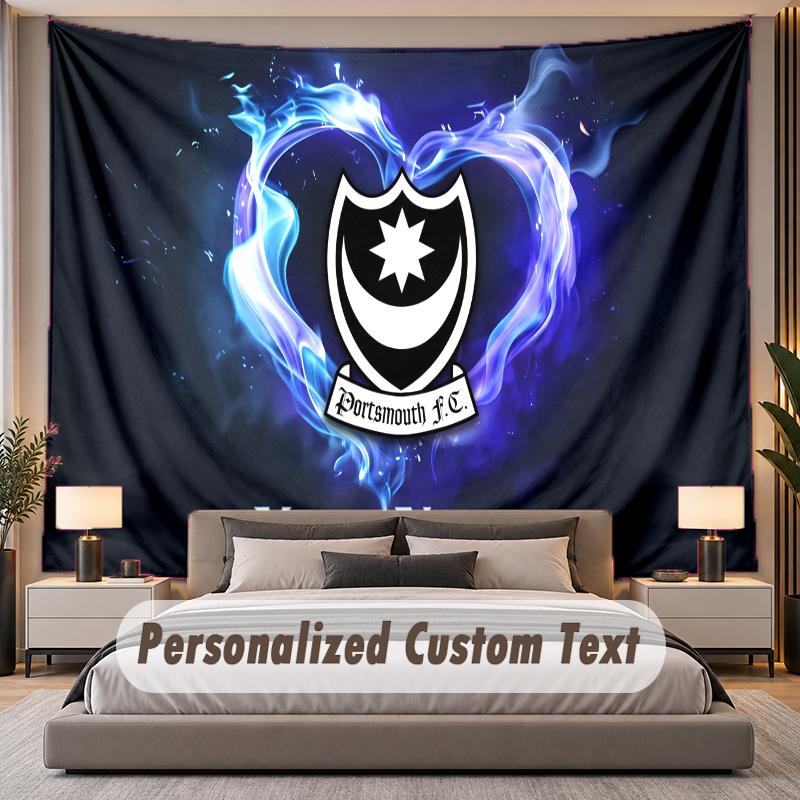 Custom Name Text Tapestry Portsmouth FC Personalized Polyester Wall Tapestry For Bedroom And Room