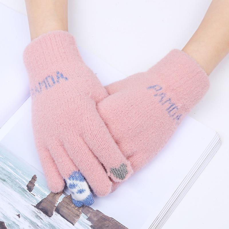 Gloves Female Winter Cute Cartoon New Plush Knitted Plush Student Thermal Gloves