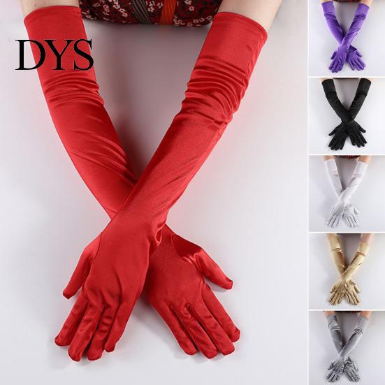 Full Finger Gloves 1 Pair Wedding Super Soft Elastic Fade-Resistant Washable Vivid Color Decorative Satin Women Elbow Length Evening Party Long