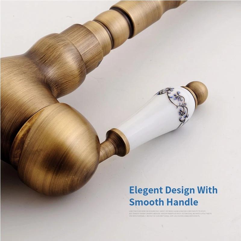 Antique Brass Basin Faucet Creamic Single Handle Hot And Cold Mixer Tap 360 Rotation Deck Mount Bathroom Crane Kitchen Faucet