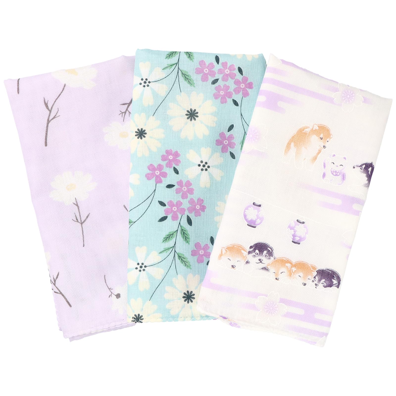 

Cluster Tenugui Washed Gauze with Finish and Ranman Flower Pattern Set of Japanese-made (Tenugui) Double-Layered Anti-Fray [Mameshiba (Lavender) / 3]