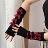 Solid Color Arm Warmers Gothic Wool Sleeve Cuff Punk Bow Knitted Gloves  Girls